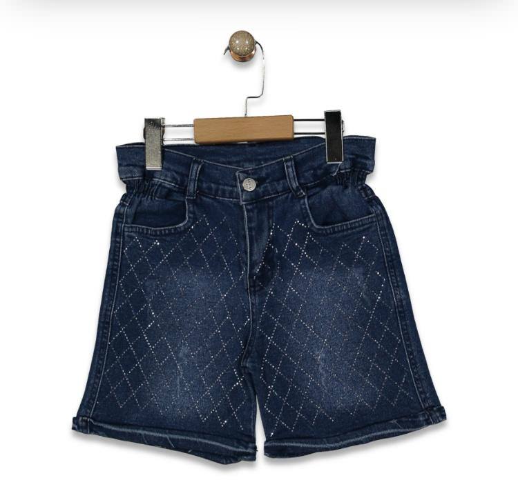 1041 Short En Jean Enfant À Carreaux Et Strass – Image 1