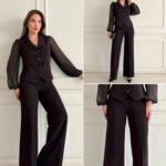 Ensemble Veste Et Pantalon Femme À Manches En Tulle