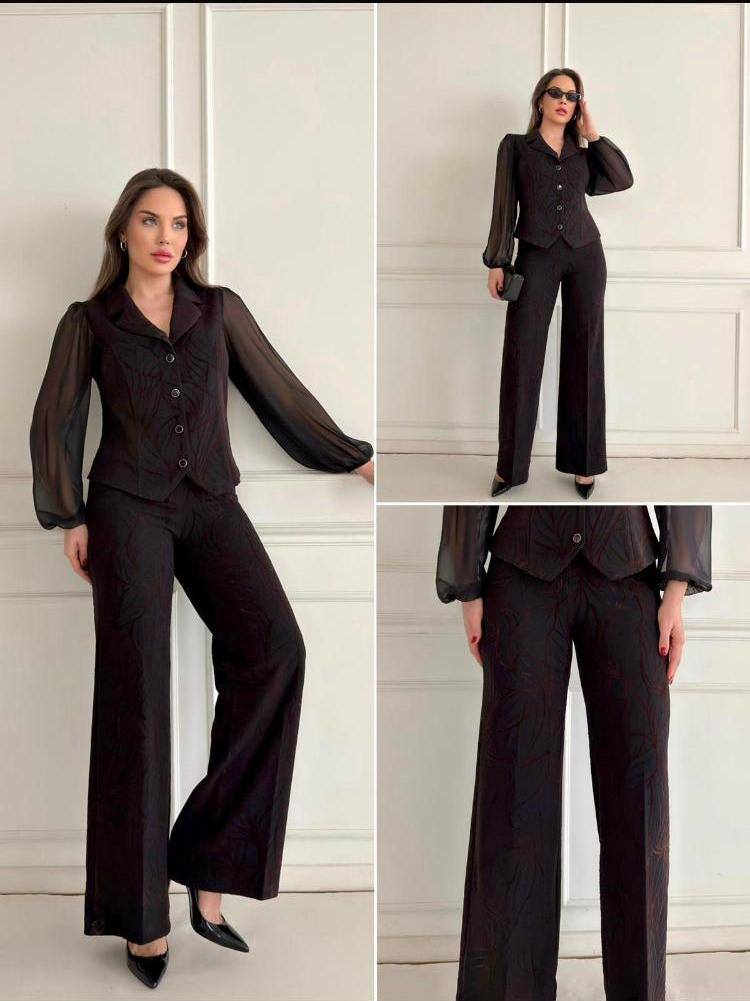 114 Ensemble Veste Et Pantalon Femme À Manches En Tulle – Image 1
