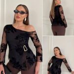 Blouse Femme Asymétrique Avec Détails En Tulle