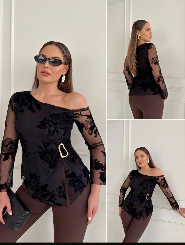 117 Blouse Femme Asymétrique Avec Détails En Tulle – Image 1