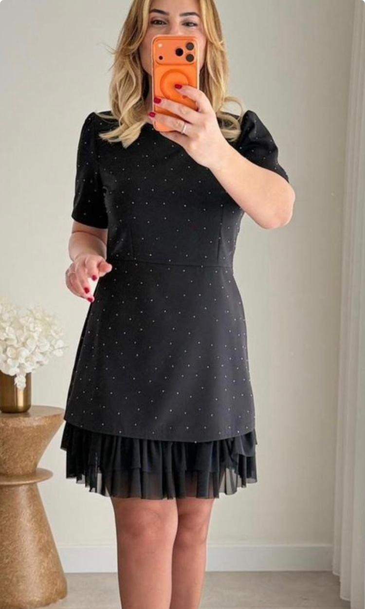 118 Robe Femme À Pois Col V Et Manches En Tulle – Image 1