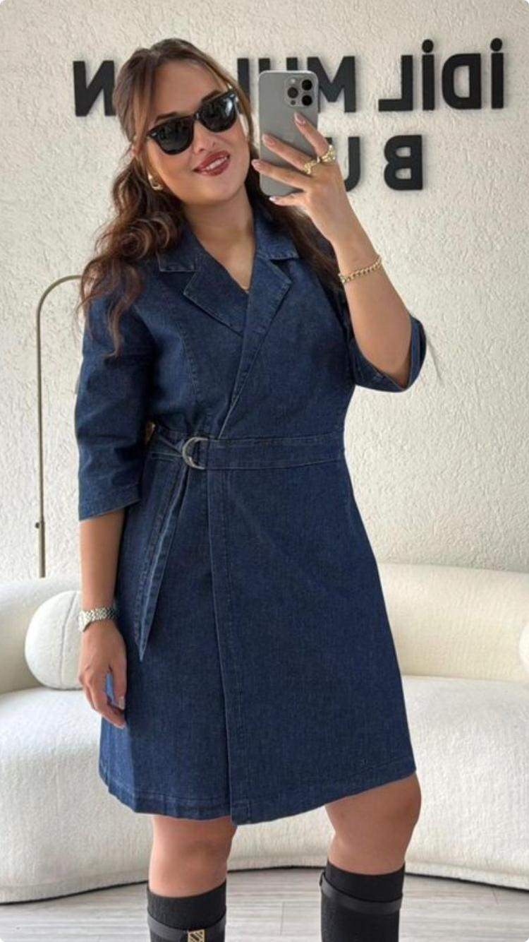 120 Robe En Jean Femme Ceinturée À La Taille – Image 1