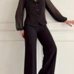 Ensemble Chemise Et Pantalon Femme À Manches En Tulle