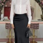 Ensemble Chemise Et Jupe Femme Avec Détails En Guipure