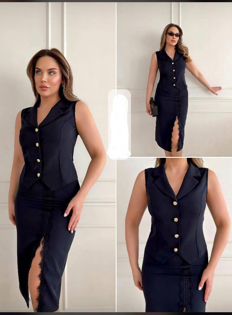 151 Gilet Grande Taille Femme À Boutons Dorés – Image 1